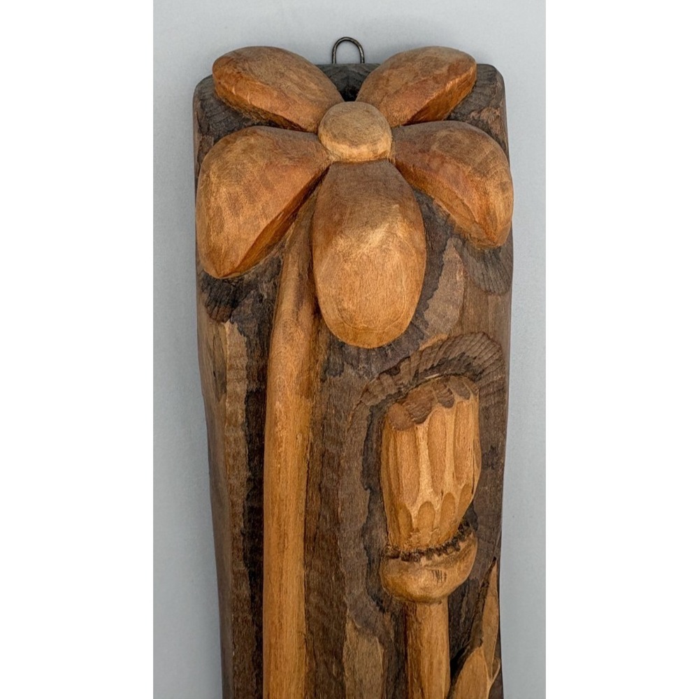 Vintage Hand Carved Wood Flowers 3 Piece Set Hanging Wall Art Made in Poland - Picture 7 of 11